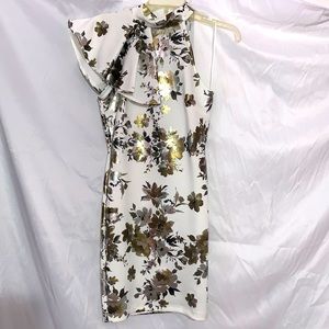 Dress, White and Foil Gold/Silver : Size S